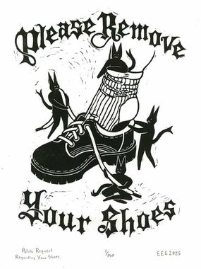 Please take off your shoes - Linocut print artwork